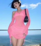 Hollow Out See Through Slash Neck Mini Dress GKLK-D3813792