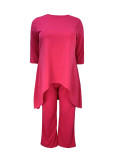 Plus Size Solid Color Irregular Tops Pants Suit GAWE-TB5821