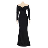 Sexy Off Shoulder Split Maxi Dress HNIF-AL143