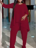 Plus Size Solid Color Irregular Tops Pants Suit GAWE-TB5821
