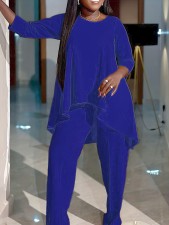Plus Size Solid Color Irregular Tops Pants Suit GAWE-TB5821