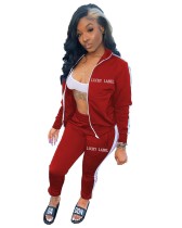 Letter Embroidery Zipper Sport Pants Suit GFJF-9055