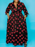 Plus Size Polka Dots Print Shirt Dress GAWE-TB5172