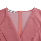 Plus Size Blazer Neck Solid Color Pleated Midi Dress GMLF-3291