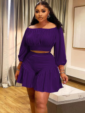 Plus Size Pleated One Shoulder Two Piece Short Set NNWF-8067