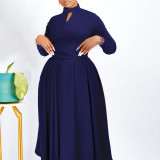 Solid Color Long Sleeve Pleated Maxi Dress GMLF-3252