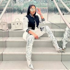 Letter Print Contrast Color Jackets GFJF-A112