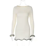 Long Sleeve Ruffles Solid Mini Dress GLAG-D4716929G