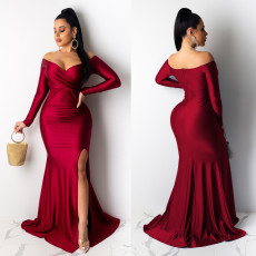 Sexy Off Shoulder Split Maxi Dress HNIF-AL143