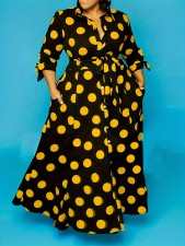 Plus Size Polka Dots Print Shirt Dress GAWE-TB5172