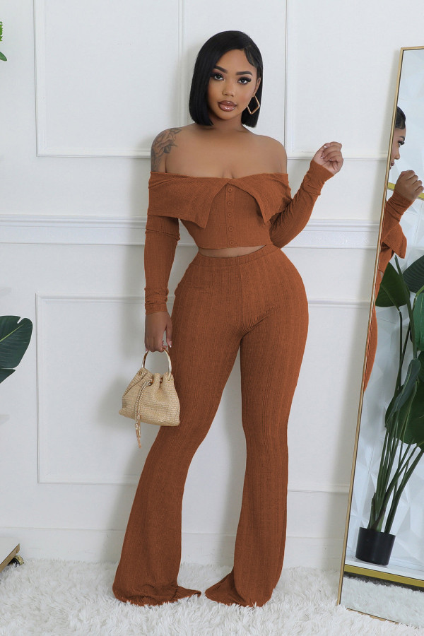 One Shoulder Long Sleeve Wide Leg Pant Suit HNIF-M3246