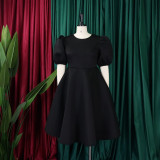 Plus Size Puff Sleeve A-Line Midi Dress GMLF-3178