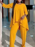 Plus Size Solid Color Irregular Tops Pants Suit GAWE-TB5821