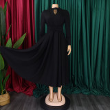 Solid Color Long Sleeve Pleated Maxi Dress GMLF-3252