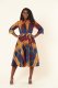 Print 3/4 Sleeve Sim Belt  Shirt Dress XHXF-YS902