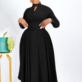 Solid Color Long Sleeve Pleated Maxi Dress GMLF-3252