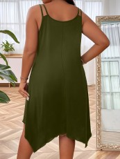 Plus Size Loose Solid Color Sling Casual Dress GAWE-TB5960