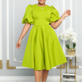 Plus Size Puff Sleeve A-Line Midi Dress GMLF-3178