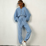 Long Sleeve Solid Color Hoodies Two Piece Pants Set GLXF-M1070