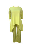 Plus Size Solid Color Irregular Tops Pants Suit GAWE-TB5821