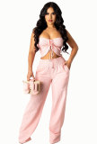 Solid Color Wrap Chest Loose Two Piece Pants Set XHXF-8593