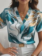 V Neck Print Short Sleeve Shirt GFJF-8008
