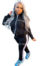 Letter Embroidery Zipper Sport Pants Suit GFJF-9055