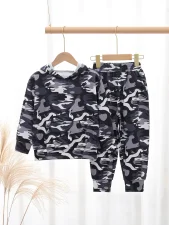 Kids Boys Camouflage Print Two Piece Pants Set GYMF-YM078