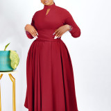 Solid Color Long Sleeve Pleated Maxi Dress GMLF-3252