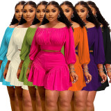 Plus Size Pleated One Shoulder Two Piece Short Set NNWF-8067