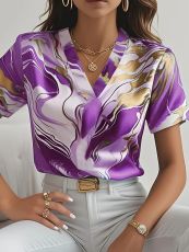 V Neck Print Short Sleeve Shirt GFJF-8008