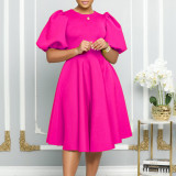 Plus Size Puff Sleeve A-Line Midi Dress GMLF-3178