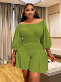Plus Size Pleated One Shoulder Two Piece Short Set NNWF-8067