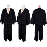 Loose V Neck Sweater Two Piece Pants Set NY-MY109