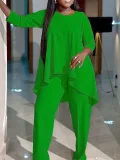 Plus Size Solid Color Irregular Tops Pants Suit GAWE-TB5821