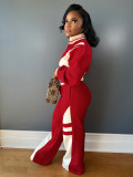 Contrast Color Zipper Two Piece Pants Set HNIF-M3066