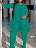 Plus Size Solid Color Irregular Tops Pants Suit GAWE-TB5821