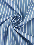 Plus Size Long Sleeve Stripe Print Shirt Shorts 2 Piece Set HNIF-DHN124