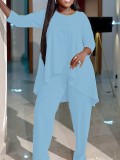 Plus Size Solid Color Irregular Tops Pants Suit GAWE-TB5821