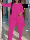 Plus Size Solid Color Irregular Tops Pants Suit GAWE-TB5821