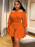 Plus Size Pleated One Shoulder Two Piece Short Set NNWF-8067