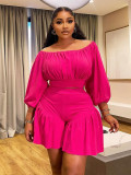 Plus Size Pleated One Shoulder Two Piece Short Set NNWF-8067