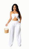 Solid Color Wrap Chest Loose Two Piece Pants Set XHXF-8593