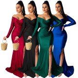 Sexy Off Shoulder Split Maxi Dress HNIF-AL143