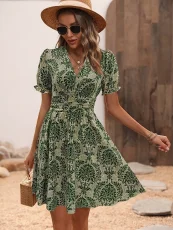 Bohemia Print Short Sleeve Mini Dress GFJF-LT-88242