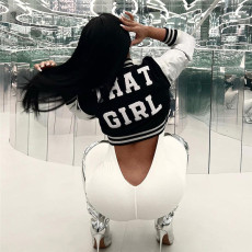 Letter Print Contrast Color Jackets GFJF-A112