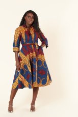 Print 3/4 Sleeve Sim Belt  Shirt Dress XHXF-YS902