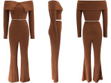 One Shoulder Long Sleeve Wide Leg Pant Suit HNIF-M3246