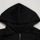 Plus Size Zipper  Hooded Wide Leg Pants Suit NY-3766