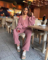 Loose V Neck Sweater Two Piece Pants Set NY-MY109